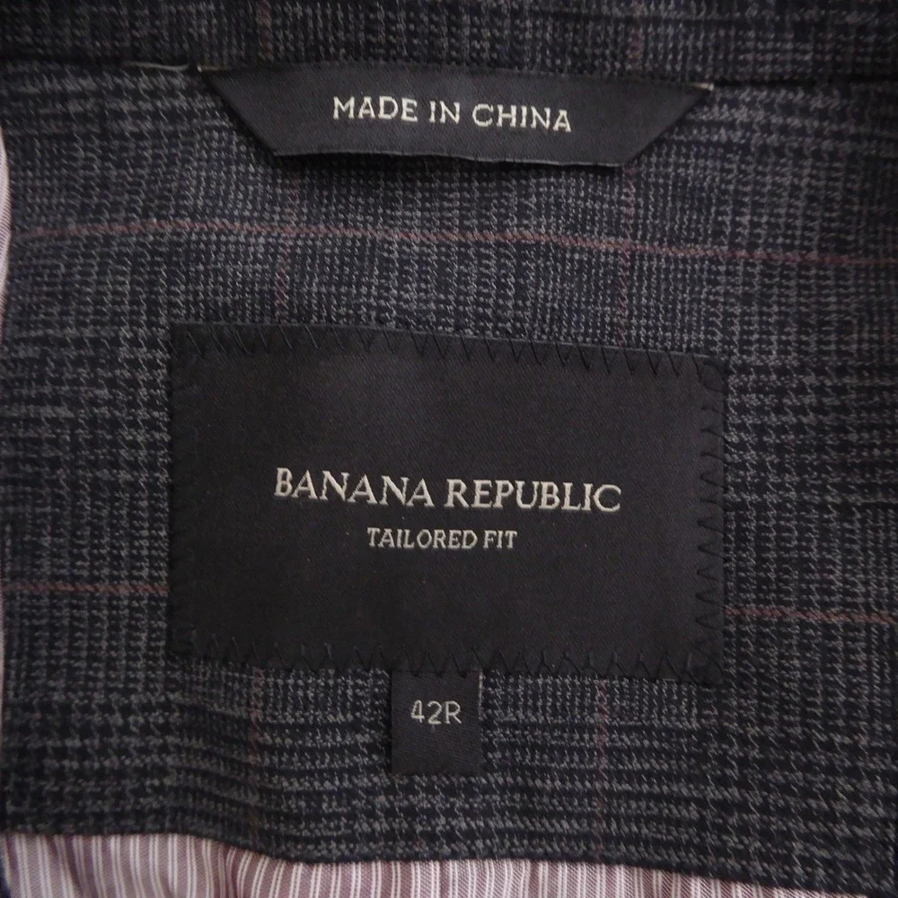 Banana Republic Mens Blazer Coat Charcoal Gray Plaid Tailored Fit 42R